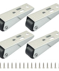 Heavy Duty Long Frame Rigid Casters 4 Pack 0.9 Inch Silver Wheels For Shop Cart And Furniture With Rock Solid Brackets shown from an angle with screws.