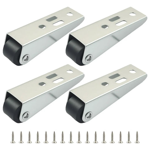 Heavy Duty Long Frame Rigid Casters 4 Pack 0.9 Inch Silver Wheels For Shop Cart And Furniture With Rock Solid Brackets shown from an angle with screws.