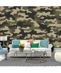 Living room with Self Adhesive Camouflage Wallpaper Roll 144 By 100 Inches Military Army Pattern Peel And Stick Wall Mural