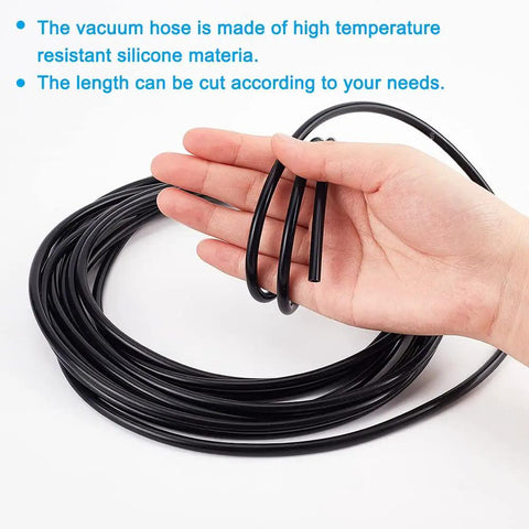 Hand holding Hot Temp Silicone Vacuum Hose For Cars And Rigs 16.4 Feet Long Five Meters Inner Diameter One Eighth Inch Outer Diameter