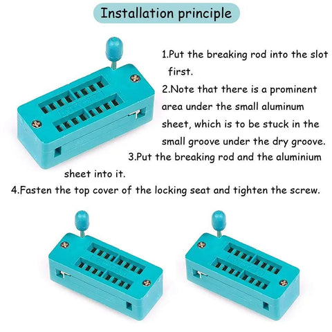 Installation guide for Universal ZIF 16 Pin IC Socket Narrow 4 Pack For DIP ICs And Microcontrollers Test Socket Compatible With Breadboards