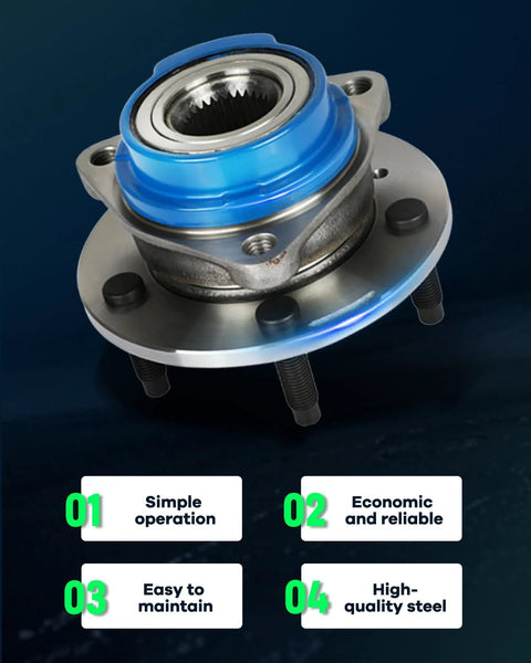 2X Front Wheel Hub And Bearing Assembly Set For GM Cars Including Chevy Impala Monte Carlo Buick Regal Pontiac Grand Prix Buick Rendezvous Drop In Ready Non ABS 5 Lug Front Replacement viewed from side