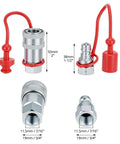 QWORK hydraulic quick connect couplers, 2 sets, hardened steel with red dust caps, 1/4 in. NPT thread, ISO body