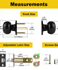 Matte Black Passage Door Knob With Round Ball Handle Keyless Interior Door Hardware measurement details
