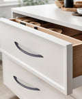 30 Pack Matte Black Cabinet Handles 5 Inch 128mm Screw Spacing Arch Drawer Pulls Modern Aluminum Alloy Hardware installed on white dresser