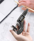 Digital Micrometer For Inch And Metric Measurements With 0 To 1 Inch Range And 0.00005 Inch Or 0.001 mm Resolution in hand with schematics