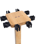 Close-up of Eight Rod Floor Stand For Fishing Poles Bamboo Base Storage Rack with soft ring protectors, easy install design.
