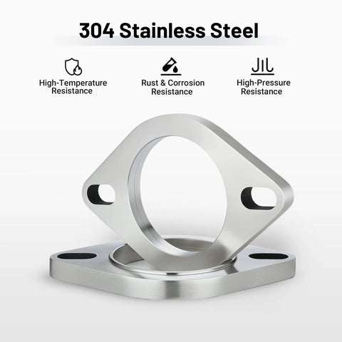 Battle Ready 2.5 Inch 2 Bolt Exhaust Flange Connection Kit Crafted From 304 Stainless Steel showing rust and corrosion resistance.