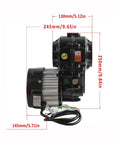 Beefed Up Complete 30 Inch Rear Axle And 48V 1000W Electric Differential Motor side view with dimensions for go-kart power kit.