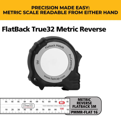 Pro Carpenter Tape Measure 16 Foot Metric To Metric Reverse Flatback with label and ruler detail on white background