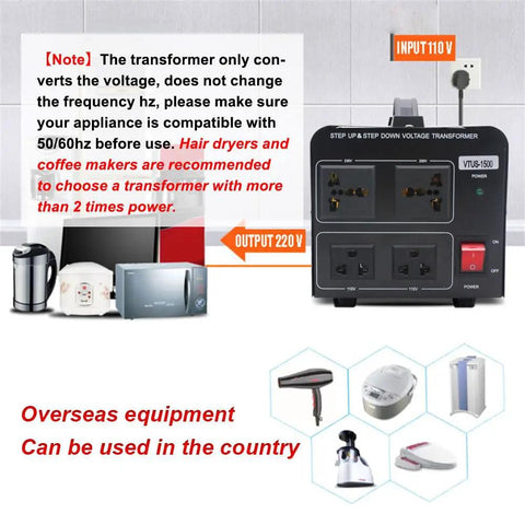 1500W Voltage Converter Transformer 110V To 220V And 220V To 110V Step Up Down Power Adapter with outlets for appliances