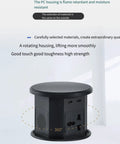 Hella Convenient Smart Pop Up Desk Power Strip With Built In Wireless Charging, rotating black housing, compact design, 360-degree lifting outlet.