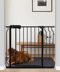 Walk Through Baby Gate For Stairs 34 To 38.5 Inches Wide With Door Pressure Mounted No Drill Safety Gate in metal black installed