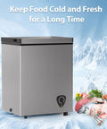 Solid 3.5 Cu Ft Chest Freezer With Easy Dial And Slide Basket Energy Efficient Top Load Deep Freeze In Gray.