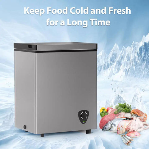 Solid 3.5 Cu Ft Chest Freezer With Easy Dial And Slide Basket Energy Efficient Top Load Deep Freeze In Gray.