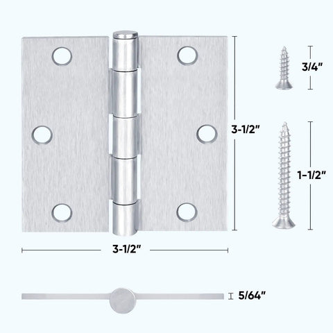 Diagram of a 3-1/2" steel door hinge with dimensions, showing screw sizes and thickness. For Six Pack Three And A Half Inch Door Hinges.