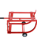 Heavy Duty 55 Gallon Drum Cradle With 600 Lb Capacity And Sturdy Steel Build shown from the side with easy drawbar handle.