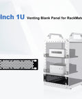 7 Inch 1U Vented Blank Panel Metal Rack Mount for DeskPi RackMate TT Server Cabinet next to partially assembled cabinet