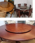 Smooth Rotating Wood Lazy Susan Turntable Serving Tray For Gatherings And Dinners on round wooden table with chairs.