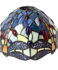Stained Glass Tiffany Style Dragonfly Table Lamp With Blue Yellow Glass Shade Dope Bronze Metal Leaf Base 21 Inch Tall Desk Light For Bedroom Or Home Office UL Listed Easy Cord Switch Ideal Small Space Accent - dragonfly glass shade close-up.