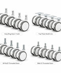 2.5 Inch Twin Wheel Swivel Caster Set For Furniture, Heavy Duty 360 Degree Casters, four mounting options