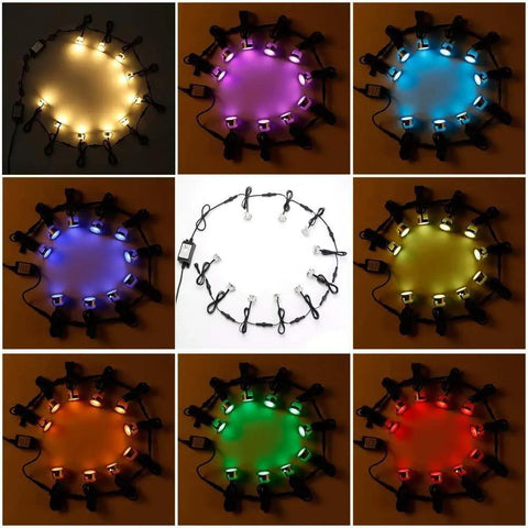 Various colors of the Lit 20-Piece LED Deck Lights Kit With 1.22 Inch Recessed RGBW LEDs, WiFi App Control in a circular layout.