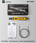 Portable Carbon Monoxide Detector With Rechargeable Battery And Rapid One Second Response Detects 0 To 1000 PPM CO With Visual And Audible Alarms And A TFT Color Display Perfect For Home Travel Worksite And On The Go, shown with packaging, user manual, and USB-C cable.