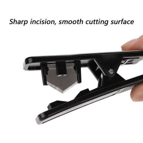Close-up of Heavy Duty Tubing Cutter For Nylon And PVC Hoses Replaceable Blade Screw Clamp Design cutting edge