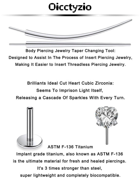 Titanium Threadless Medusa Piercing Jewelry Set 16G 10mm Flat Back Studs For Lip Labret Monroe Ashley Philtrum Nose Helix