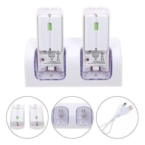 Two Slot Battery Charging Dock With USB Cable For Game Remote Controllers Dope White High End Design Compact Stand