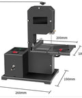 Desktop Woodworking Wire Saw With 800 Watt Motor And Hella Precise 1750 Rpm Speed For Smooth Straight Cuts And Top Notch Intricate Curves On Boards Or Bamboo Strips Up To 70 Millimeters Thick, showing dimensions and control panel.