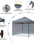 10x10 Pop Up Canopy Tent With Side Walls Waterproof Portable Shade For Camping Backyard And Events Includes Wheeled Carry Bag UV Protection And Easy Setup Instant Outdoor Shelter, showing vented top and silver coating.