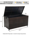 Boss Grade 170 Gallon Outdoor Deck Box Crafted From Durable Wicker Rattan With Smooth Roll Wheels, measuring 54.7" x 26".