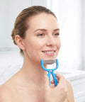 Woman using Facial Hair Epilator Spring Tool 3-Pack Painless No Fuss Root Remover For Upper Lip Chin Cheeks Forehead Peach Fuzz