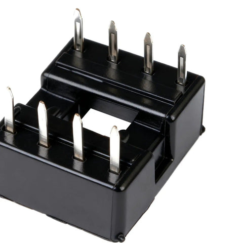 Close-up of Ten Pack 8P DIP IC Socket Adapter With 2.54mm Pitch Dual Row Solder Type IC Chip Socket for prototyping.
