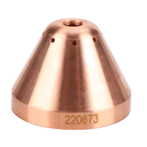 Precision Copper Plasma Cap For Thermal Dynamics Cutting Torch Consumables 5 Pack Heavy Duty Replacement part shown from an angled view.