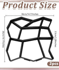 2 Pack Concrete Path Molds For Walkways And Patios 14.17x14.17x1.38 Inch Square Stone Pattern, black plastic form with measurements