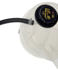 Direct Swap Pressurized Coolant Reservoir With Pressure Cap Built Dope For Ford Rides Under Hood Plastic, top view.