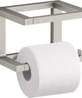 Draft Pivoting Toilet Paper Holder in Brushed Nickel Finish, with 6-Inch Tray Compatibility, wall-mounted for modern bathrooms.