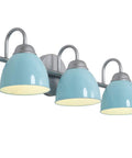 Blue Metal Shade Three Light Vanity Light With Brushed Nickel Finish Over Mirror For Bathroom Bedroom And Hallway, 21.5 Inch Length