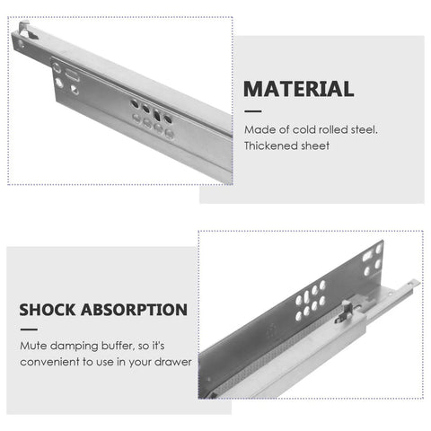 Heavy Duty Drawer Slide Rails Set Two Pieces With Silent Damping Buffer For Smooth Gliding Cabinet Drawers In Any Kitchen Or Office Cold Rolled Steel Two Section Slides With Thickened Sheet Construction For Durability And Easy Install, cold rolled steel drawer slide