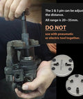 Slick 3/8 Inch Drive 2 And 3 Pin Brake Caliper Piston Rewind Tool in use, adjusting pins for caliper piston servicing, range 20-35mm.
