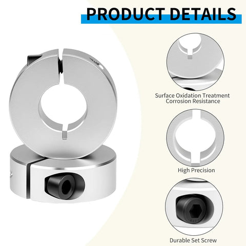 Split Shaft Collar Set Of 4 Aluminum One Piece Locking Collars 15Mm Bore 35Mm OD, features surface oxidation and set screw details.