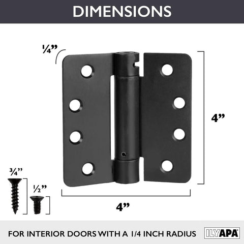 Self Closing Door Hinges 2 Pack Flat Black Mortise Spring Hinges For 4 By 4 Inch Interior Doors With One Quarter Inch Radius