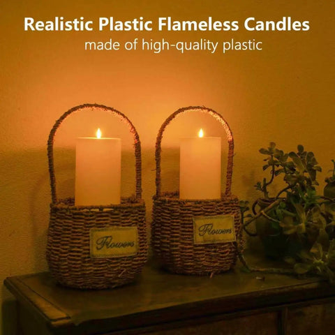 Outdoor Flameless LED Pillar Candles Set Of 2 12 Inch By 4 Inch Battery Operated With Remote Timed Flicker Waterproof Plastic