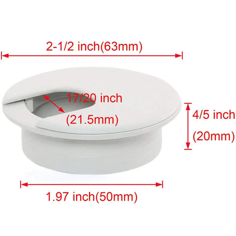 Two Pack 2 Inch Desk Cable Grommets Hole Covers For Clean Cable Management On Office Desks, 50mm Hole Fit, White ABS Plastic Covers