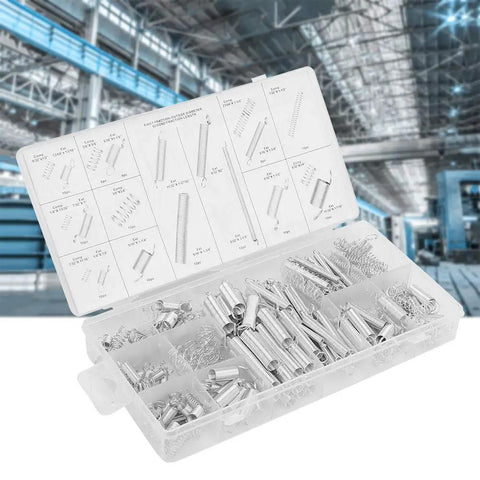 Klanata 200 Pc Spring Assortment Kit Featuring 20 Sizes Of Mixed Extension Tension And Compression Springs Perfect For DIY Repairs Mechanics And Engineers Needing A Durable Metal Springs Set In A Handy Box. clear box with assorted metal springs