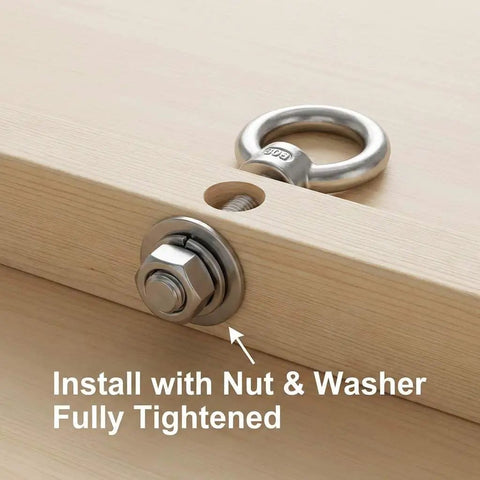 Stainless Steel Shoulder Eye Bolts One Quarter Inch By Two Inch, Twenty Pack For Wood Metal And Cable Fixing shown in wood installation