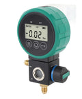 Professional HVAC Pressure Gauge Set With Digital Meter For Car AC Cooling System Charging And Quick Leak Detection, showing digital LCD and sensor.