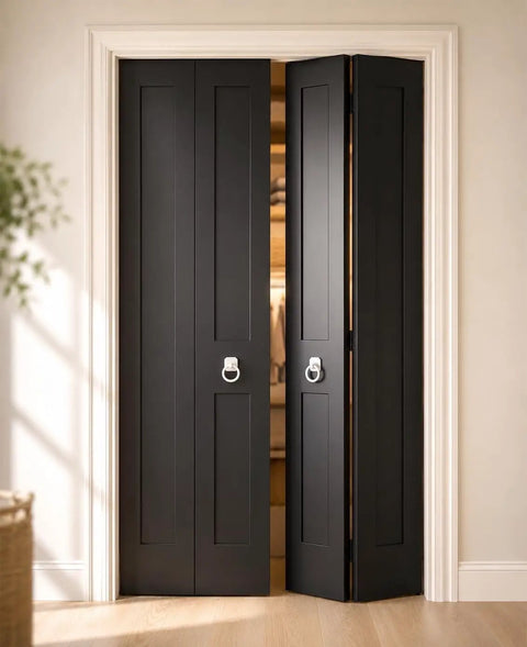 Black folding pantry doors with Two Pack Ceramic White Cabinet Ring Pulls With 1.6 Inch Backplate, Transitional Drawer Handles For Kitchen Cabinets